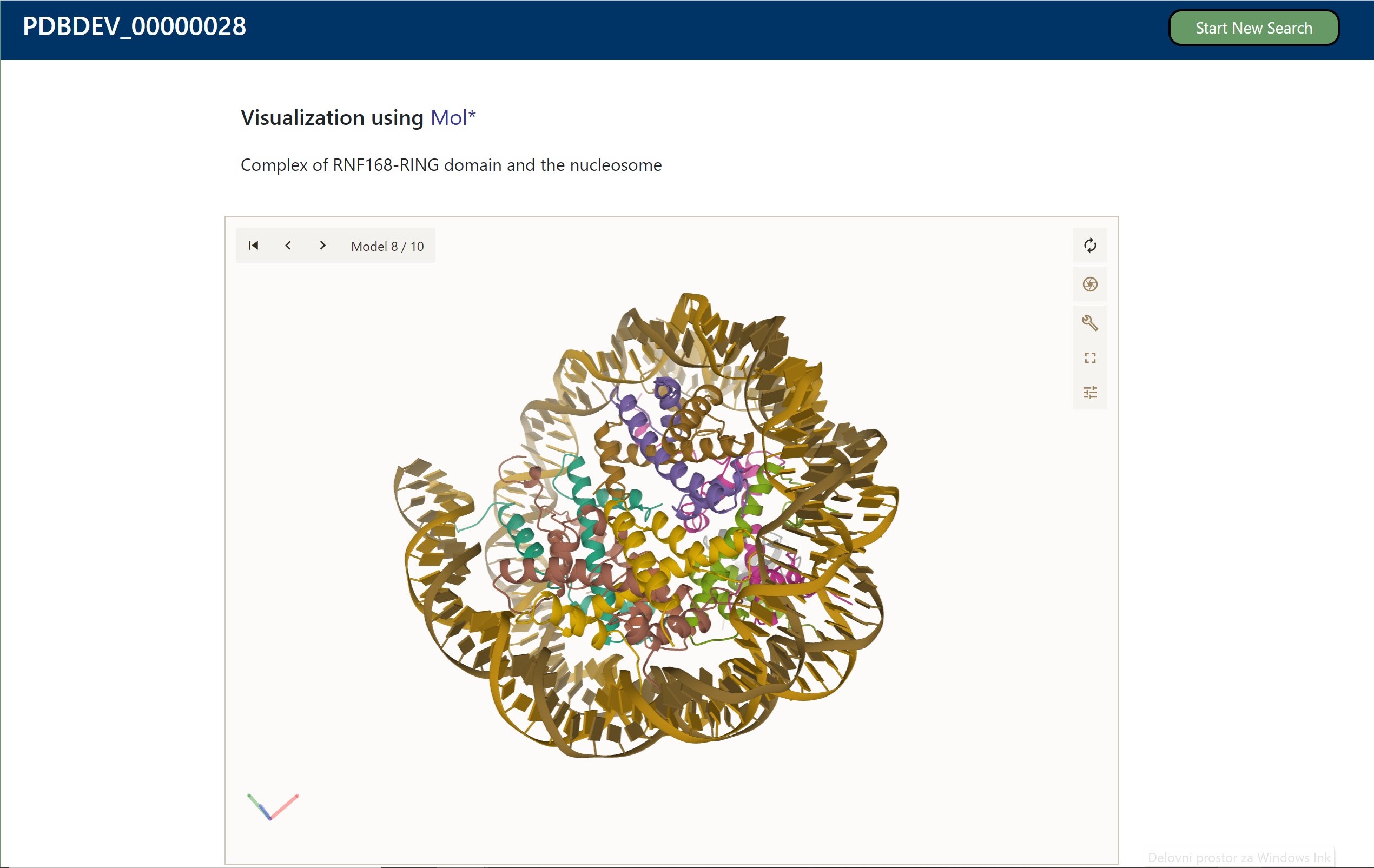 Slika 3 - Vizualizacija RNF168-RING domain and nucleosome complex v Mol*