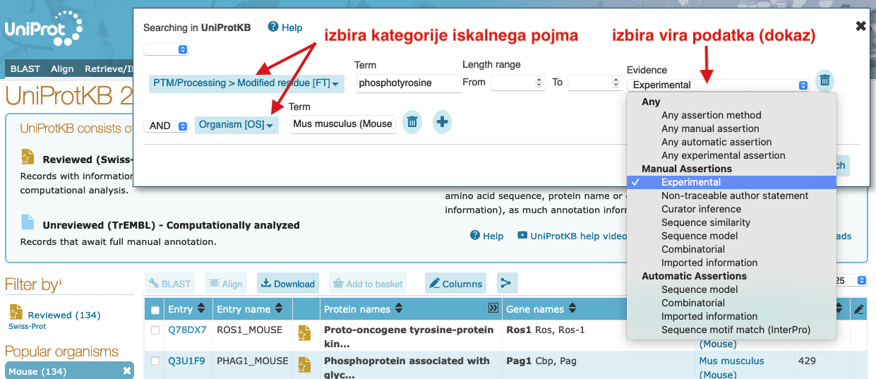 Napredno iskanje po UniProt