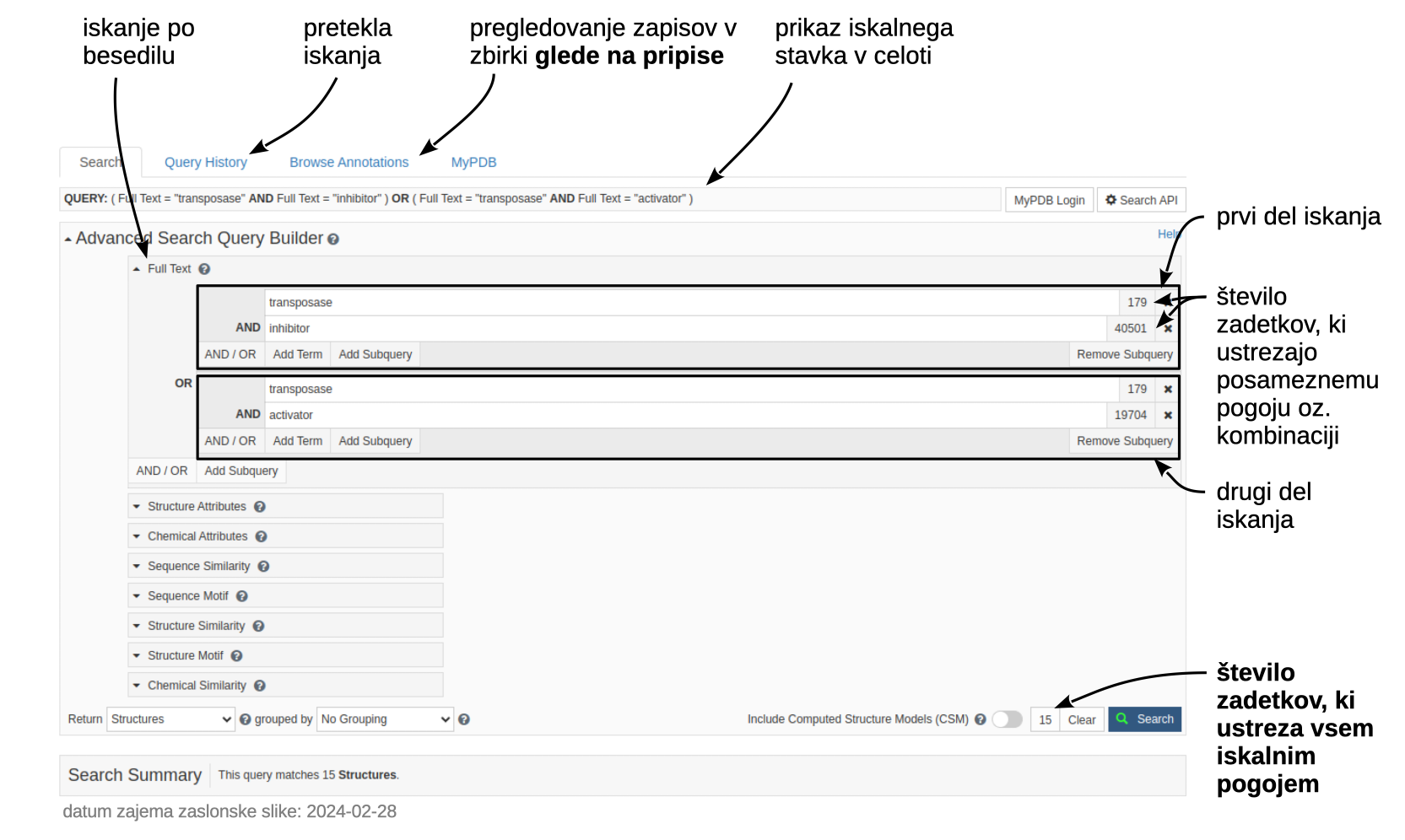 primer naprednega iskanja po PDB